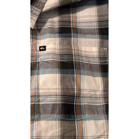 Quiksilver Black Gray Teal Plaid Short Sleeve Button Front Shirt Mens Sz XXL - Picture 6 of 10
